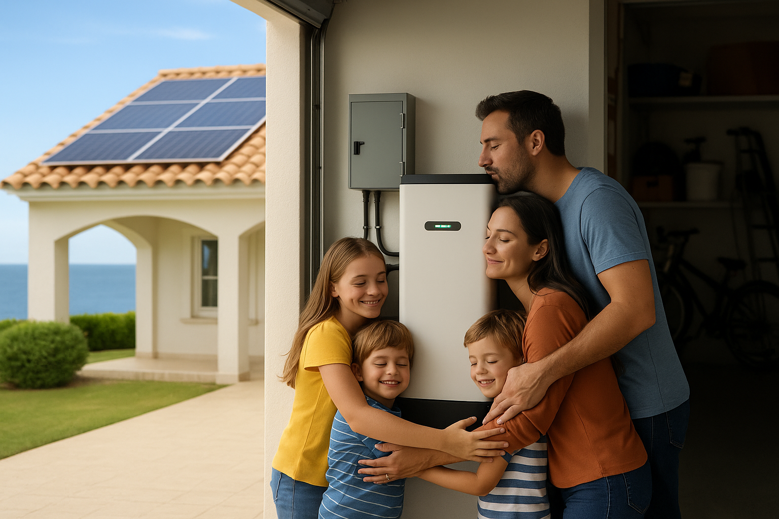 Casa en Nerja con paneles solares y batería, mostrando ahorro