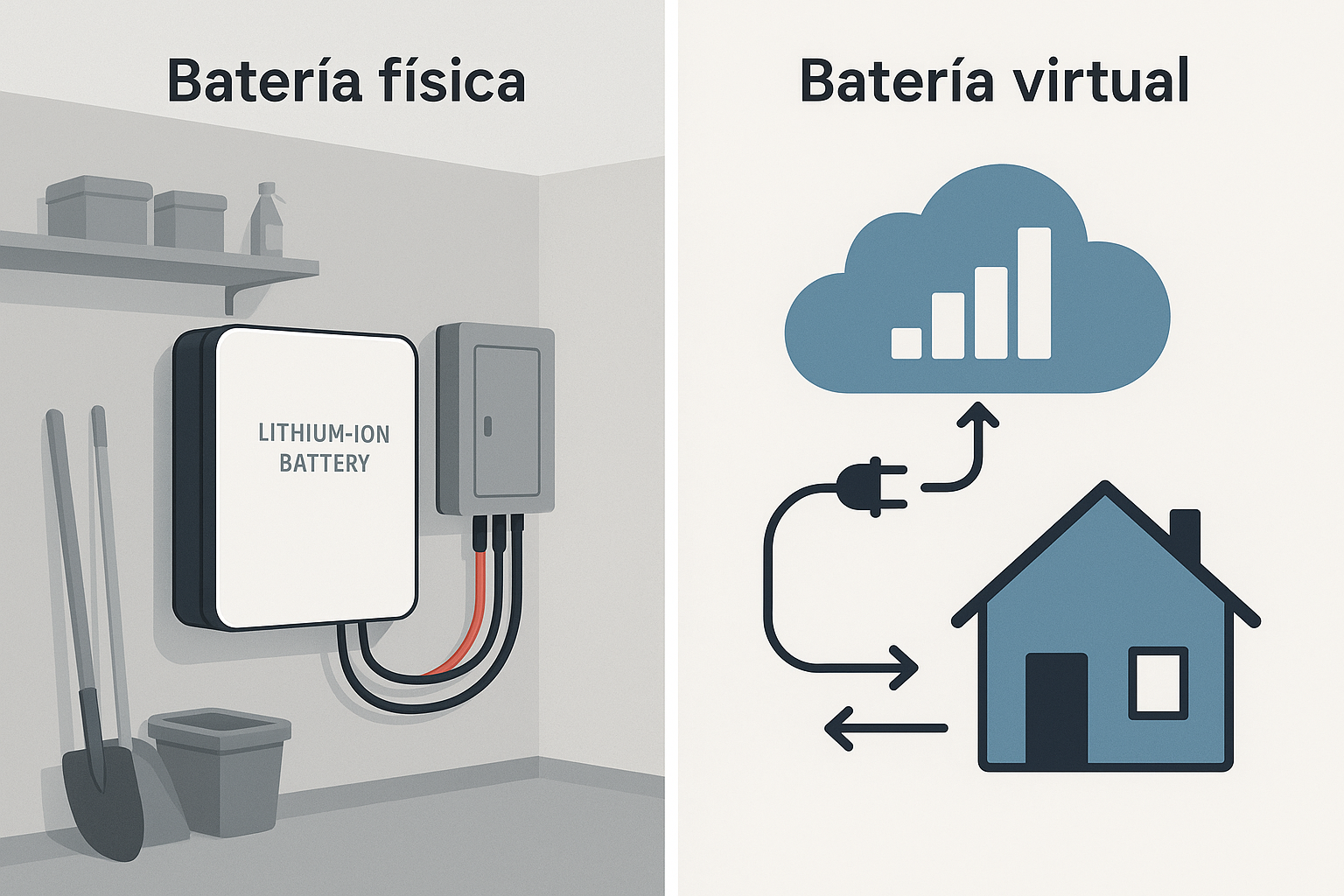 Comparación de batería física y virtual